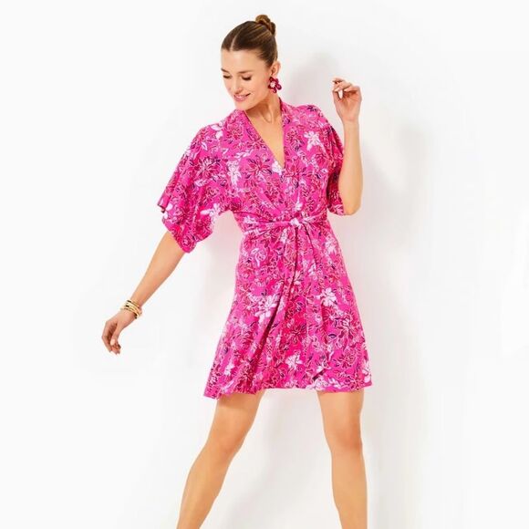 Lilly Pulitzer Pink, Wisteria V-Neck Dress. - Picture 1 of 8